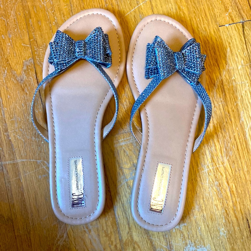 INC pewter bow sandals